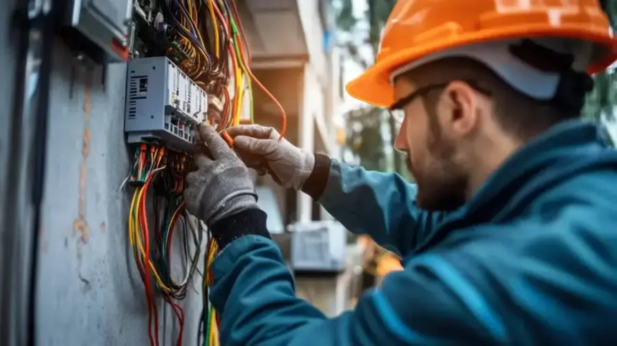 Professionista al lavoro su un impianto elettrico residenziale